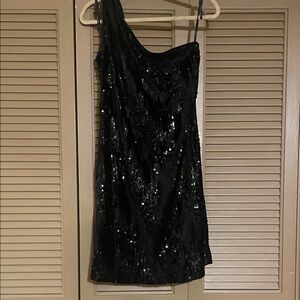 Nicole Miller Black Sequin One Shoulder Dress